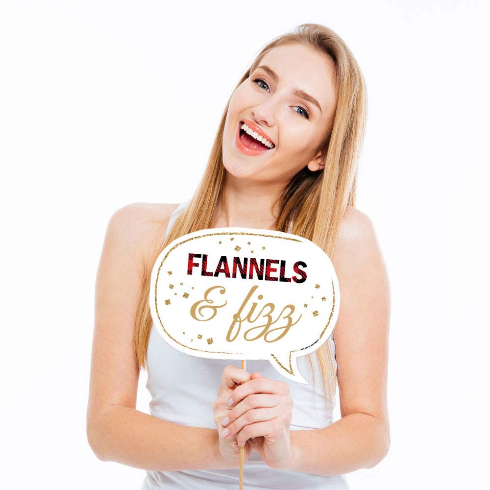 Big Dot Of Happiness Funny Flannel Fling Before The Ring - Buffalo Plaid Bachelorette Party Photo Booth Props Kit - 10 Piece